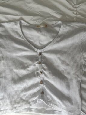 Ribbed White Button-Front Crop Top